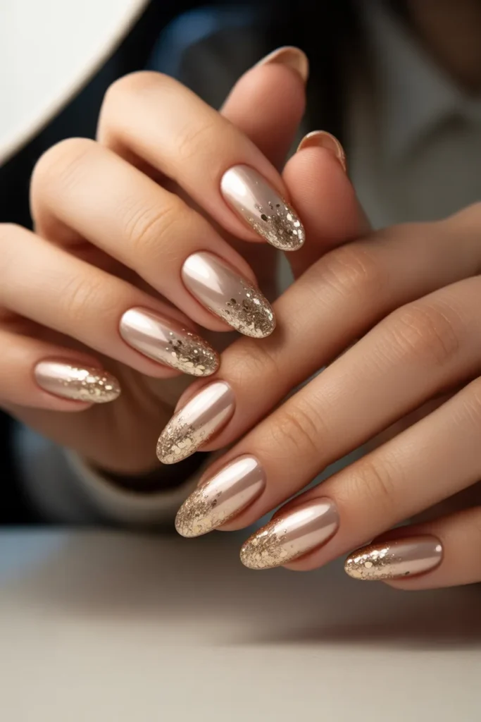 Sparkling Champagne Almond Nails