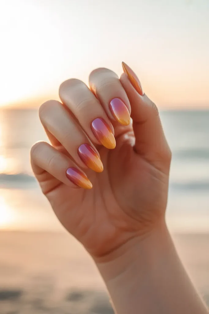 Sunset Ombre Dip Nails