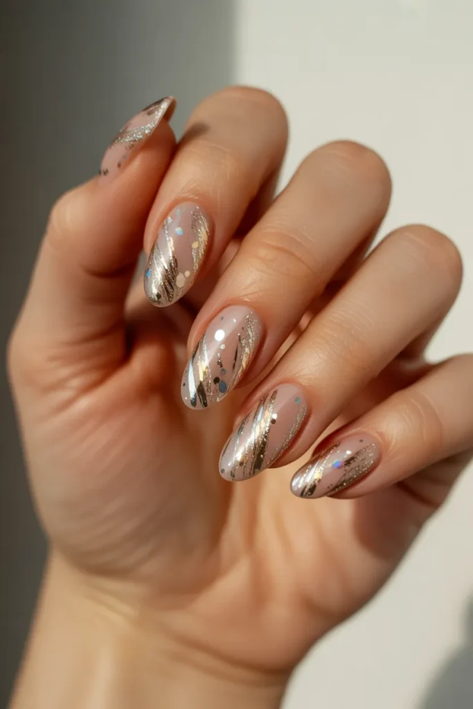  Tinsel and Glitter Almond Nails