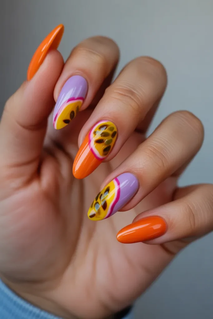 Tropical Mango and Passionfruit Nails