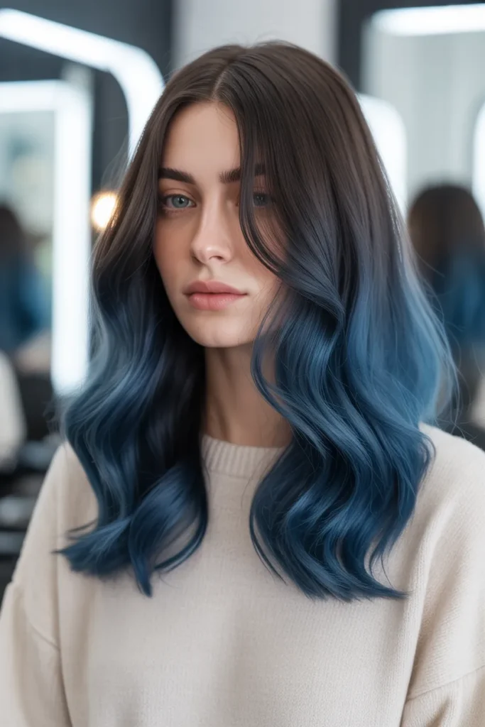 Icy Deep Blue Hair Colour Ombre