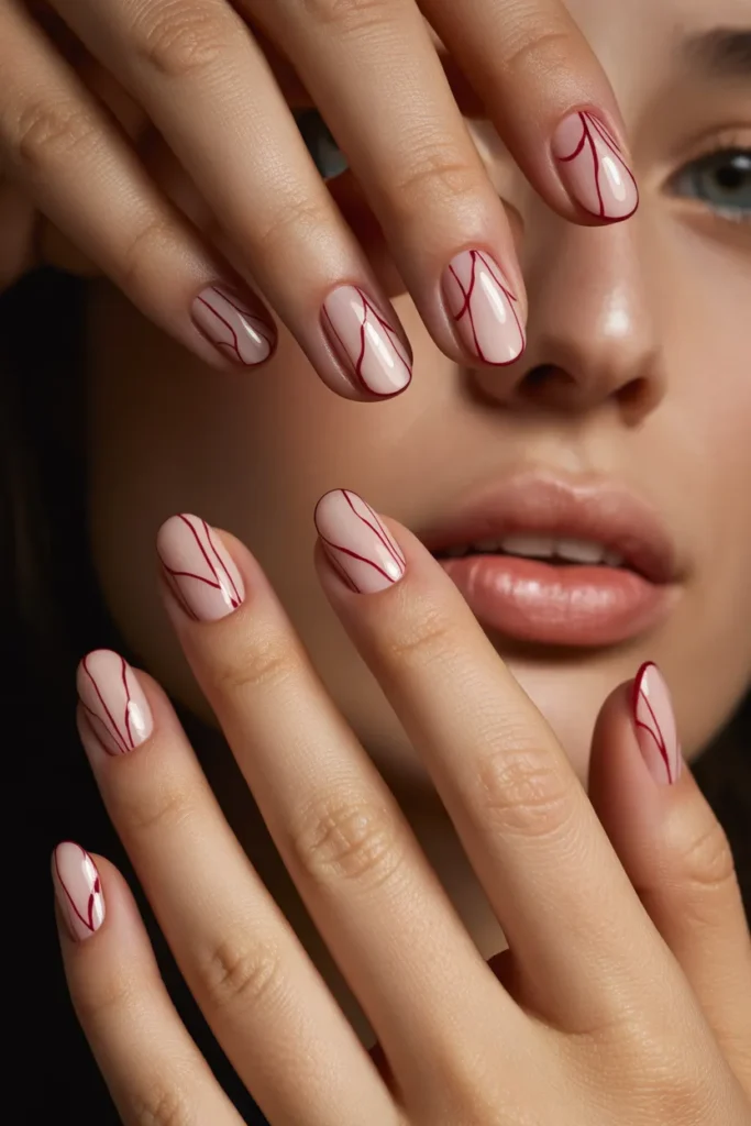 Scarlet Micro Line Art Nails