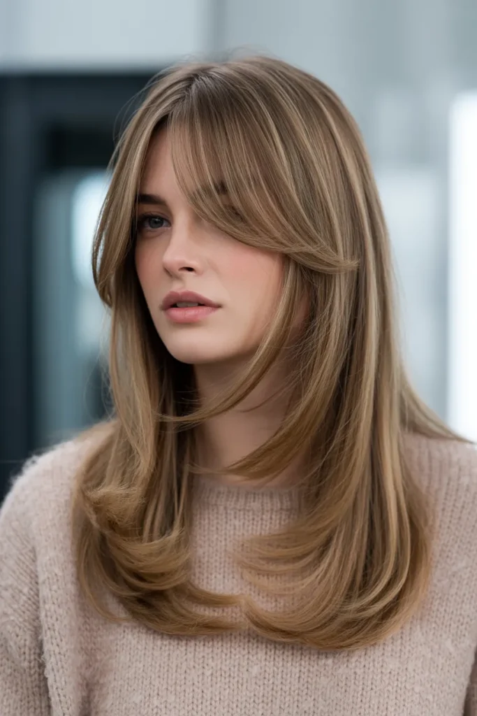 Long Layers With Side-Swept Curtain Bangs