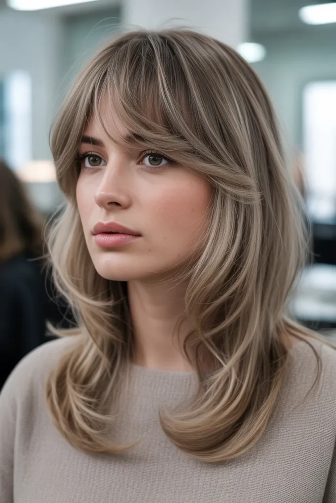 Layered Hair With Wispy Curtain Bangs