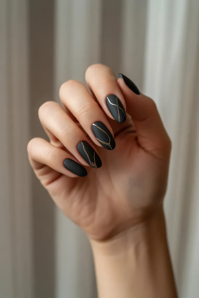 Matte Black with Fine Gold Line Art