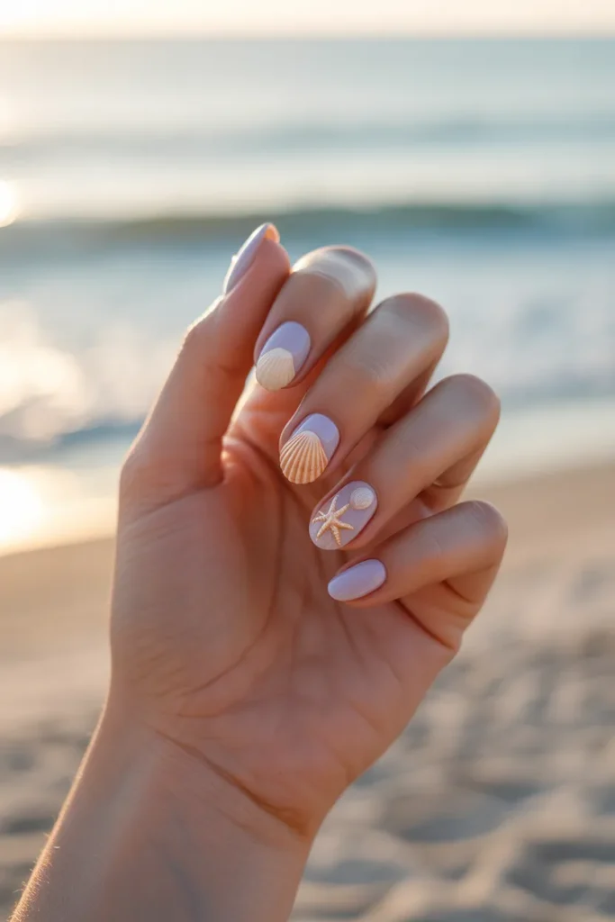 Pastel Shell Accent Nails