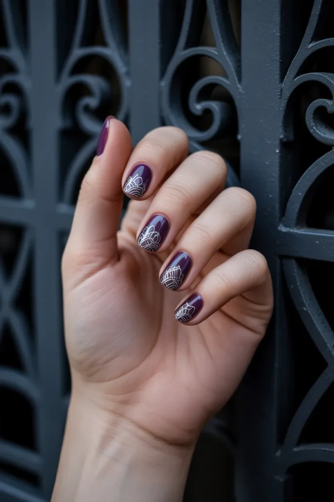 Dark Purple with Black Lace Details