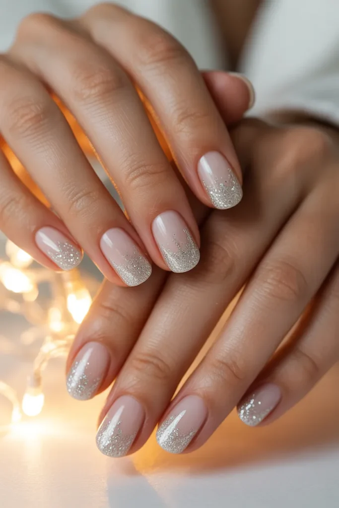 Frosted White with Glitter French Tips