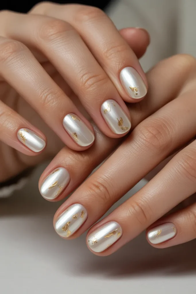 Pearl White with Soft Gold Flakes