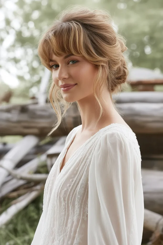 Messy Updo with Curtain Bangs