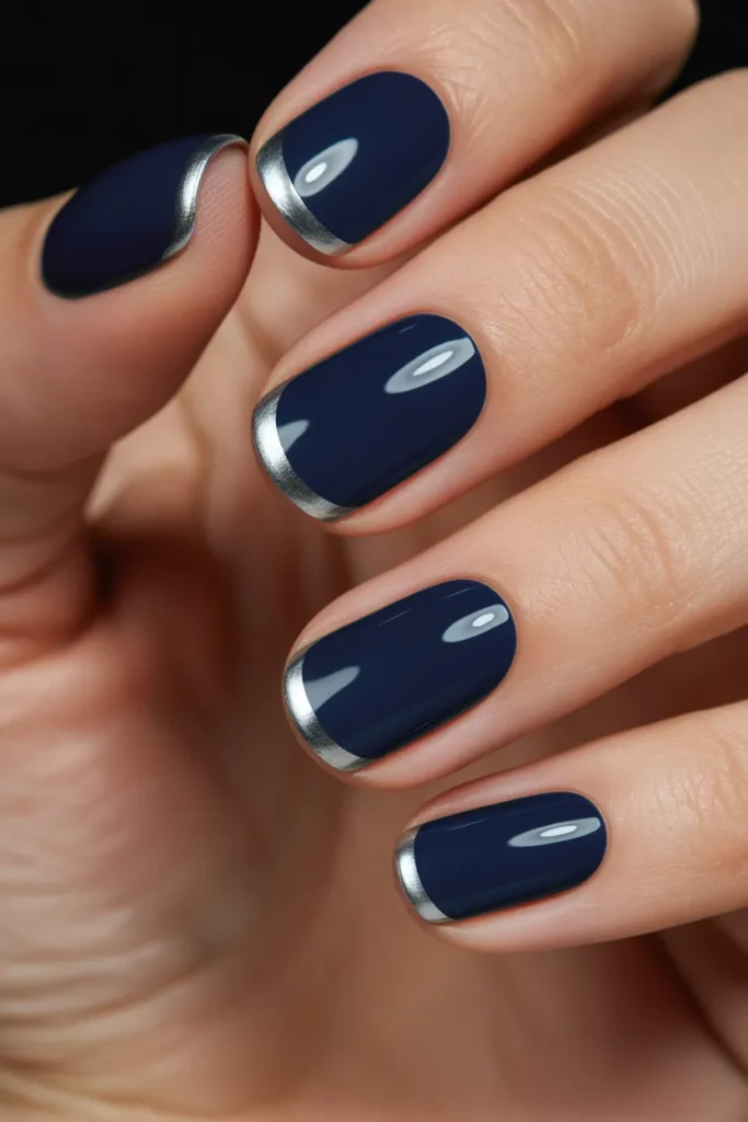 Navy Blue Base with Metallic Silver Tips
