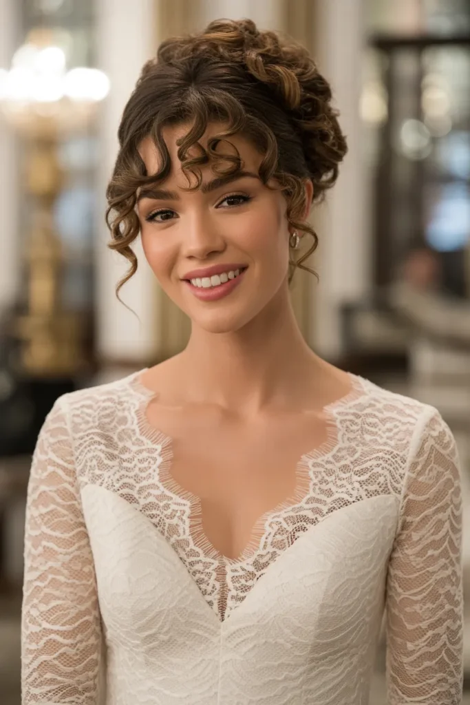Curly Updo with Curtain Bangs