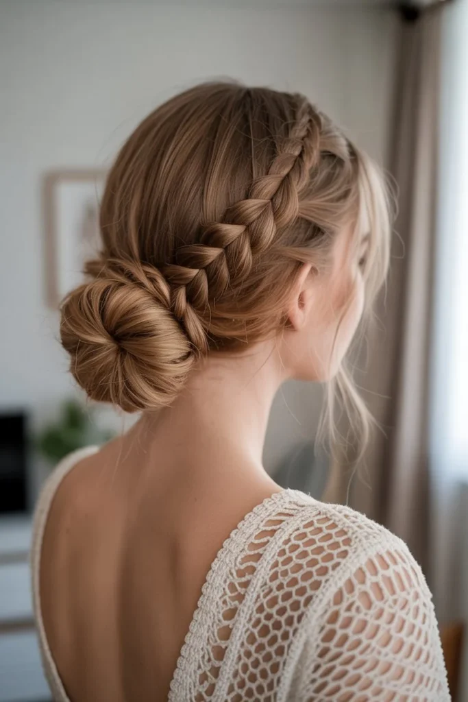 Messy Low Bun with Braided Accents