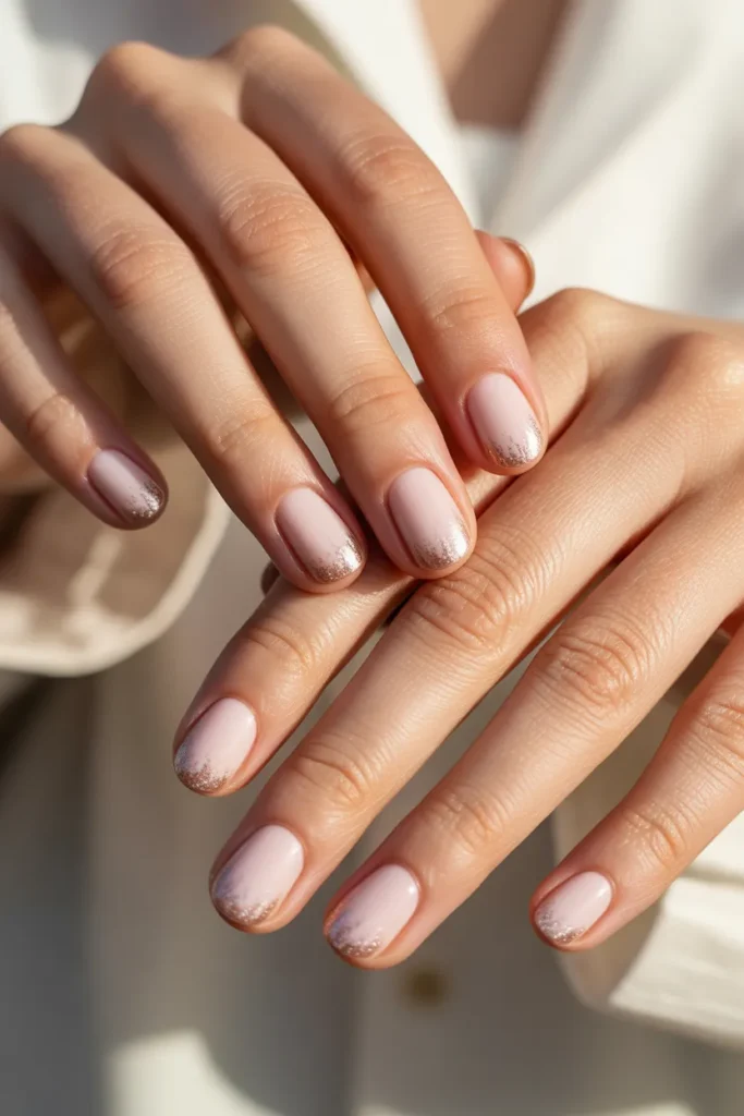 Pale Pink with Glittering Rose Gold Tips