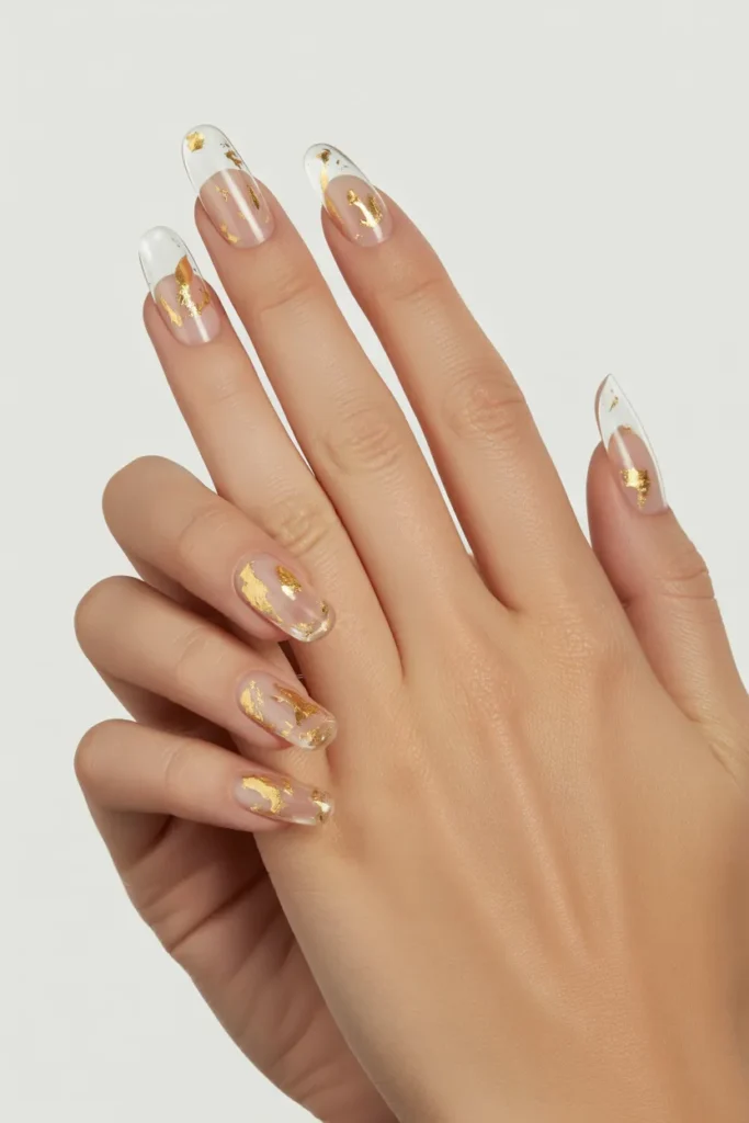 Clear Nails with Floating Gold Shards