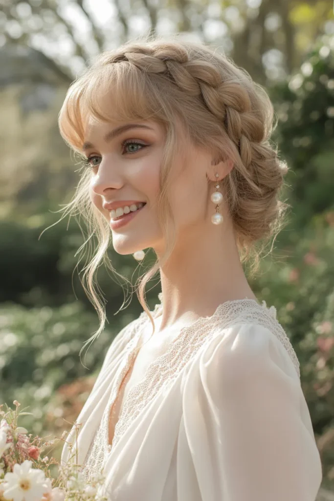 Soft Braid Crown with Curtain Bangs