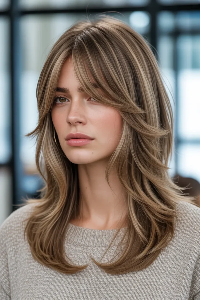 Layered Hair With Side-Parted Curtain Bangs
