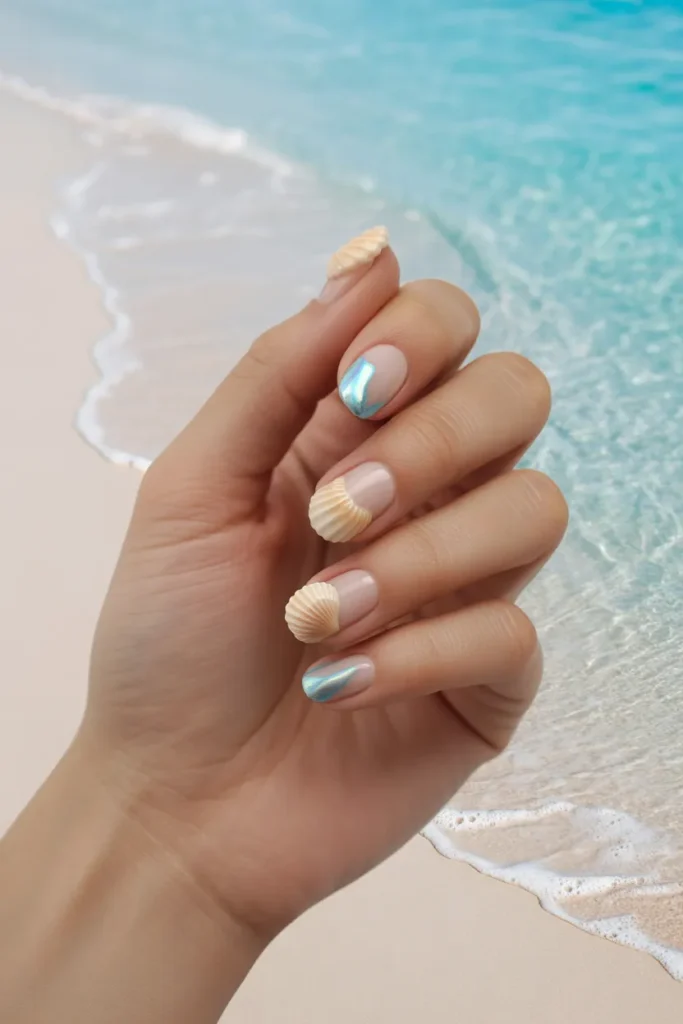 Clear Water and Shells Nails