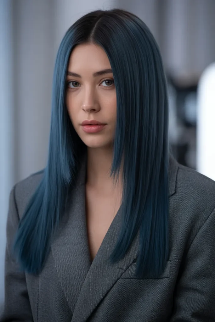Blue-Black Straight Hair