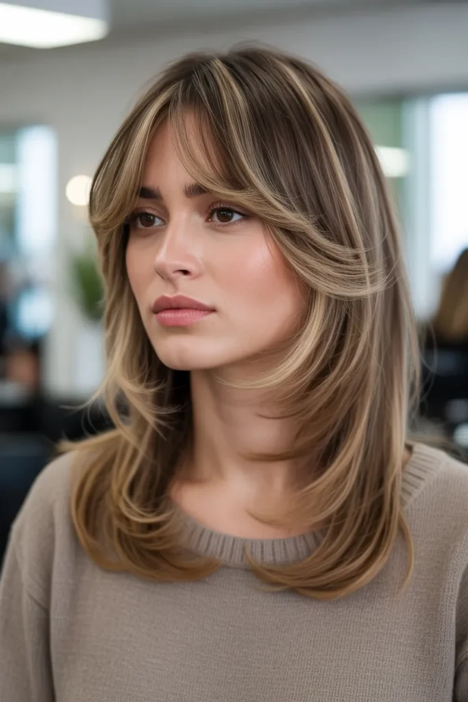 Layered Hair With Face-Framing Curtain Bangs