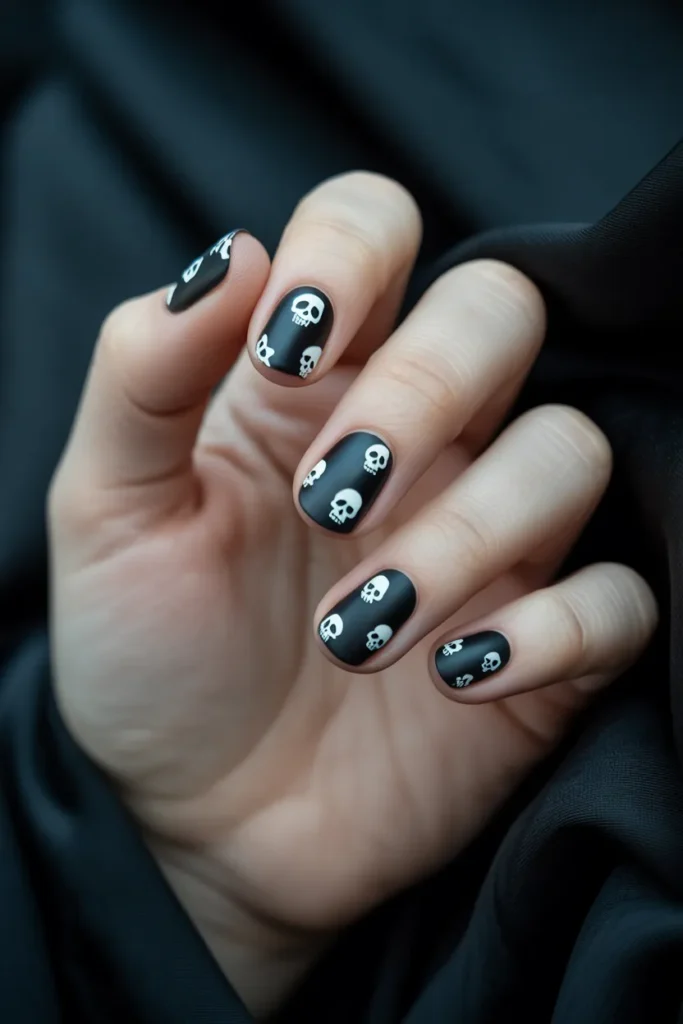 Black and White Skull Nails