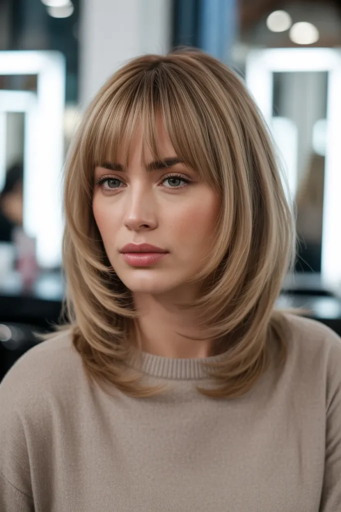 Layered Medium Hair with Blunt Bangs
