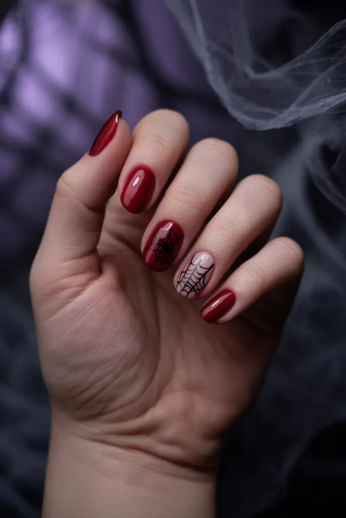 Dark Red with Spider Web Accent