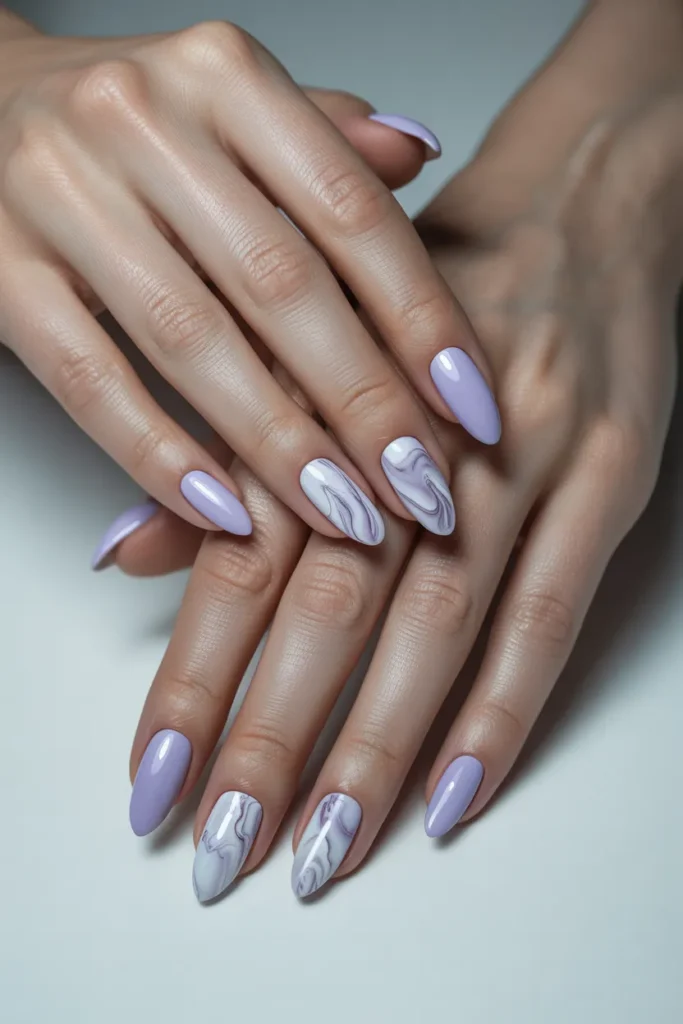 Icy Lavender with White Marble Tips