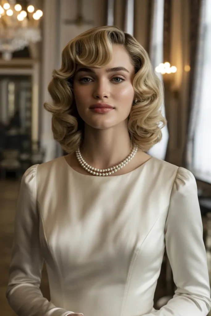 Vintage Waves with Curtain Bangs