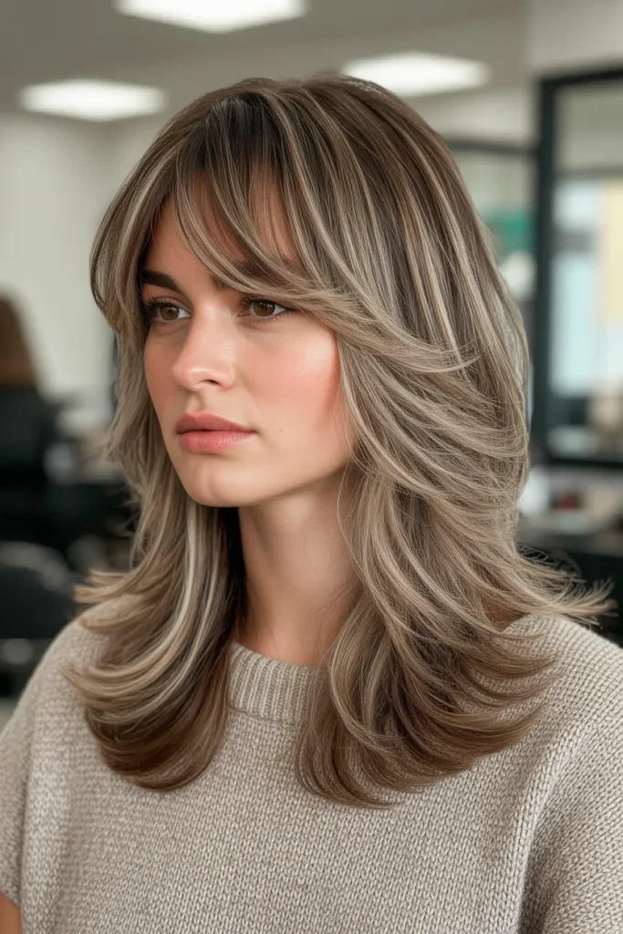 Layered Hair With Wispy Side Curtain Bangs