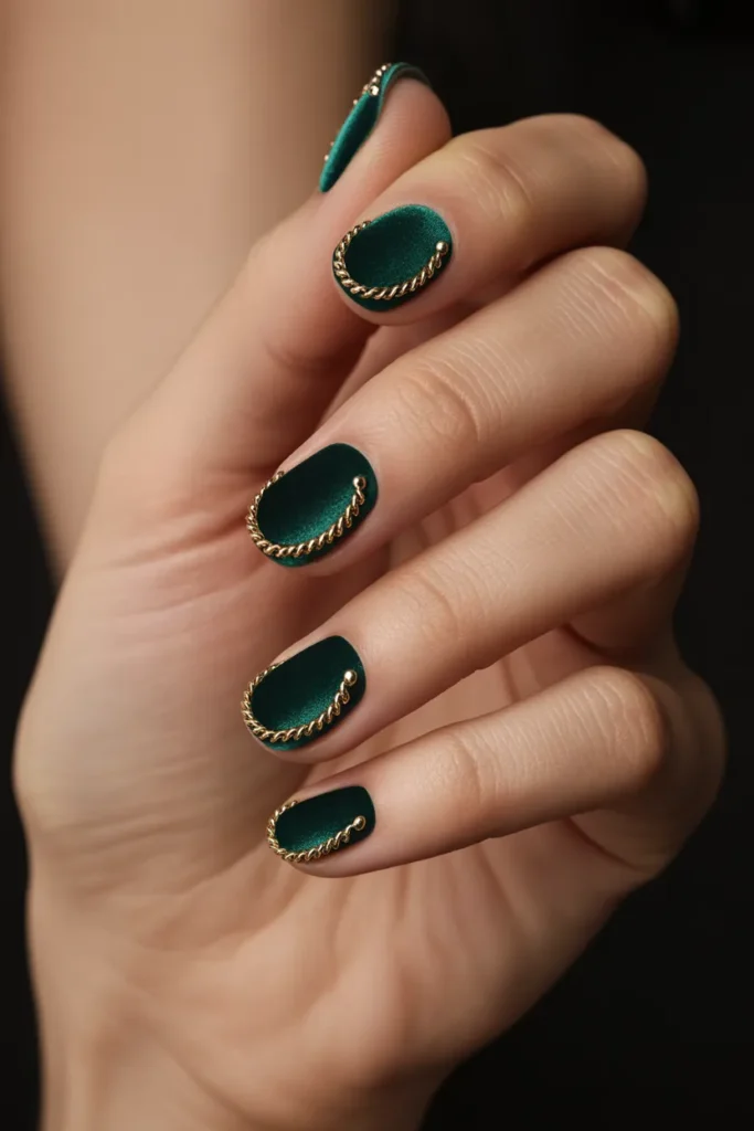 Emerald Velvet with Gold Chain Detail