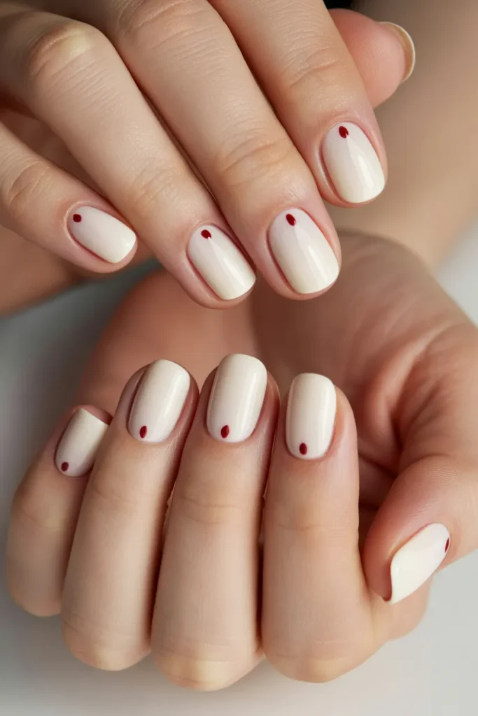 Ivory Nails with Red Dot Accents