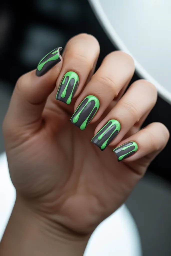Neon Green Drip Nails