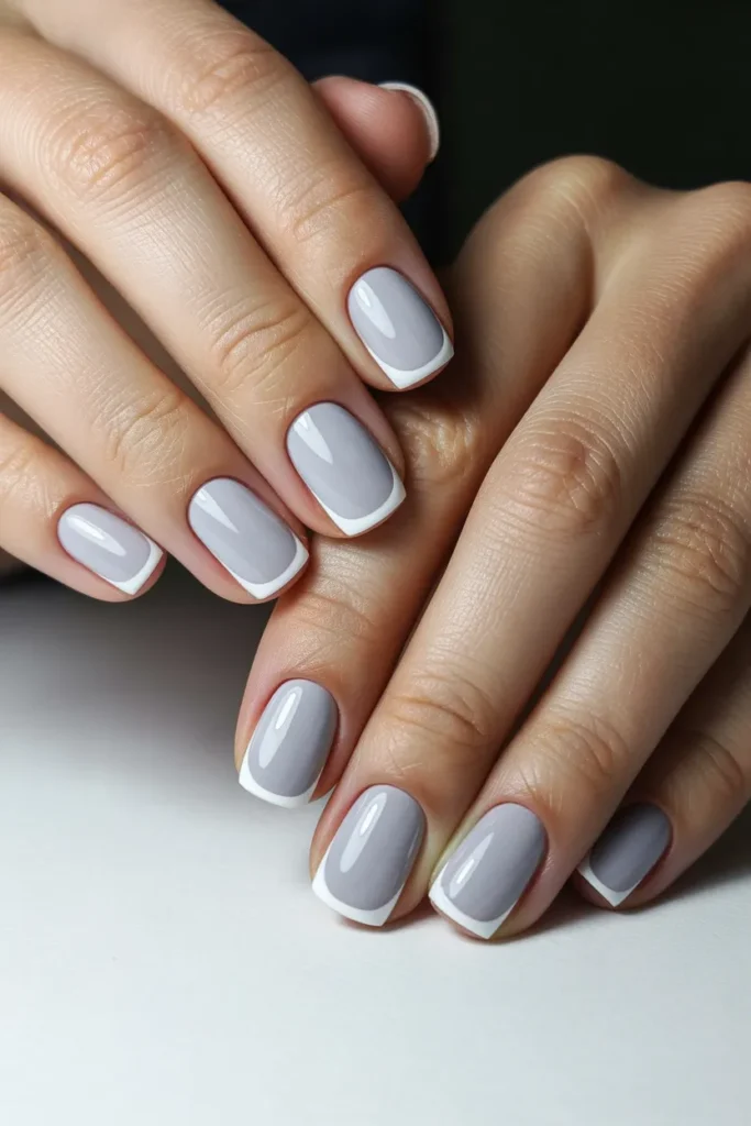 Pale Gray Base with White Square Tips