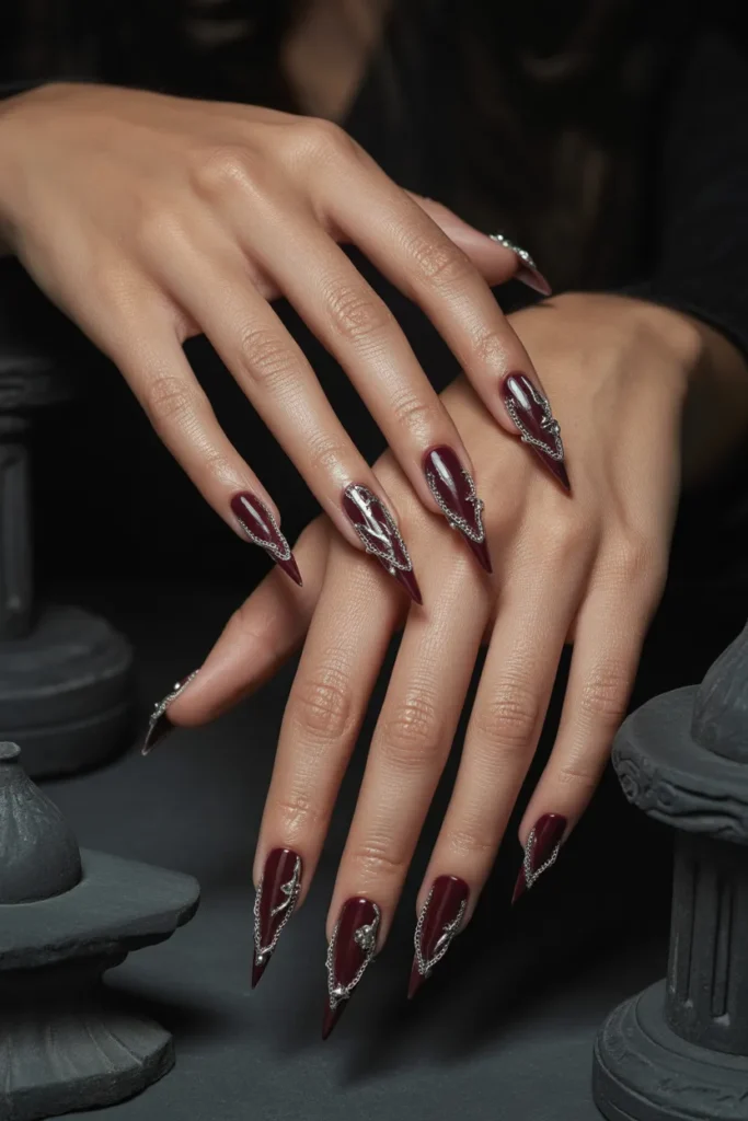 Dark Burgundy with Silver Chains
