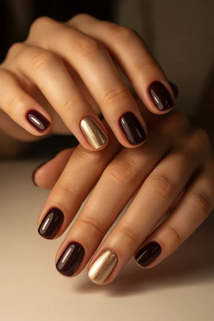 Dark Plum Base with Champagne Gold Tips