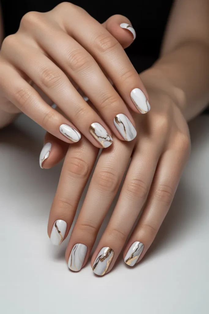 White Marble Accent Nails