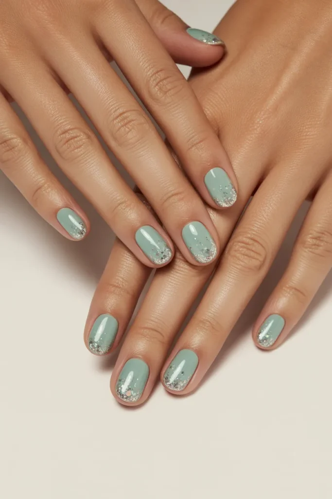 Glittery Seafoam Nails