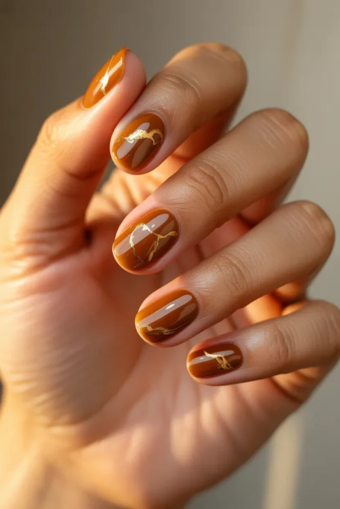 Caramel Brown with Gold Marble Veins