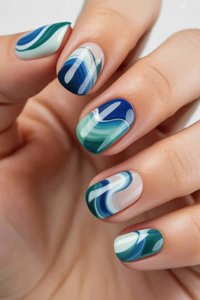 Abstract Ocean Art Nails