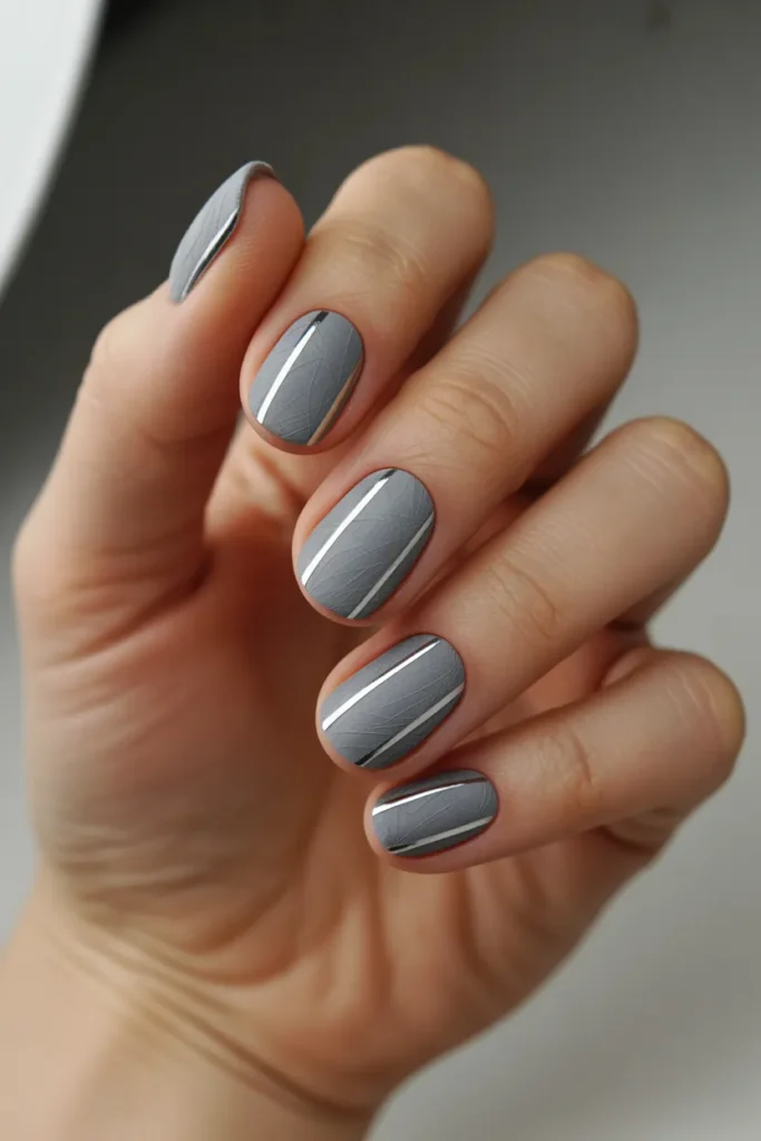 Textured Grey with Silver Stripes