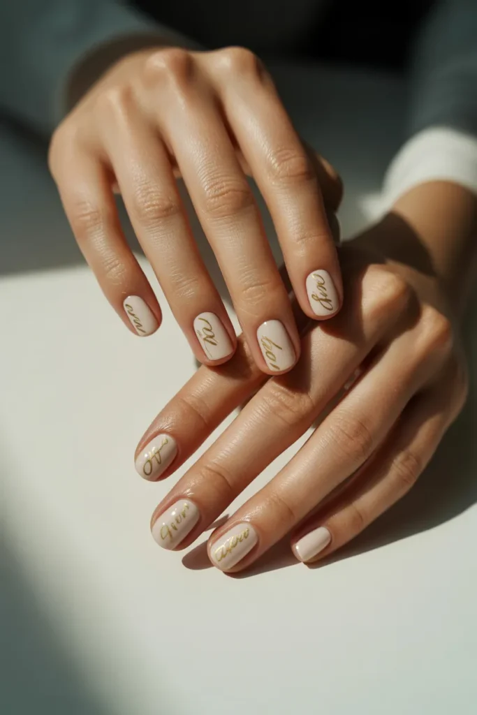 Neutral Nails with Script Detail
