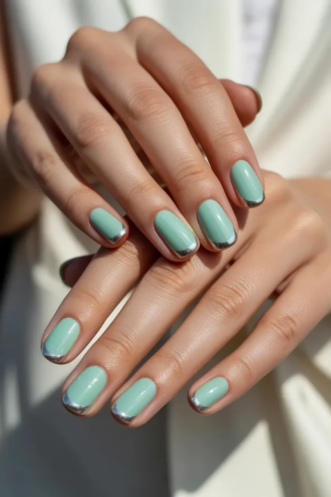 Cool Mint Base with Silver French Tips