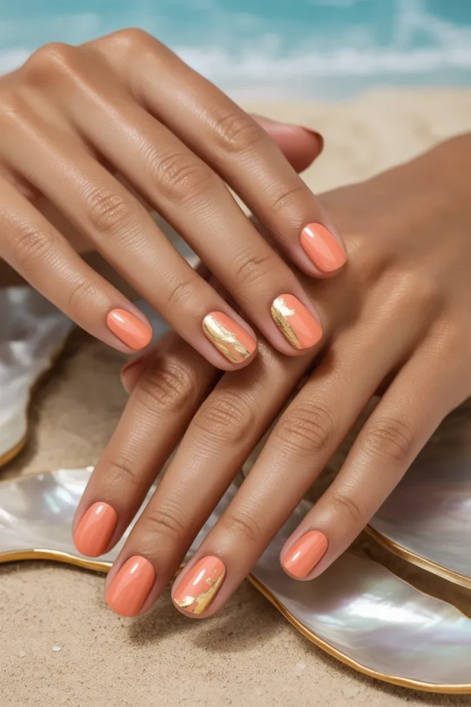 Soft Coral and Gold Accents