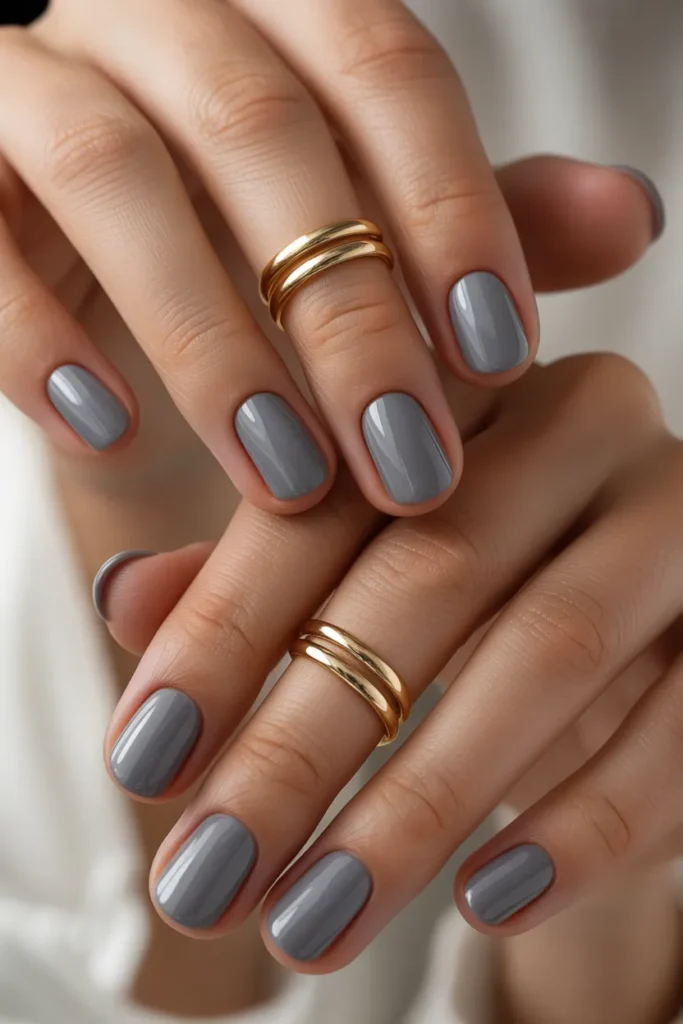 Soft Gray Satin with Gold Cuticle Cuffs