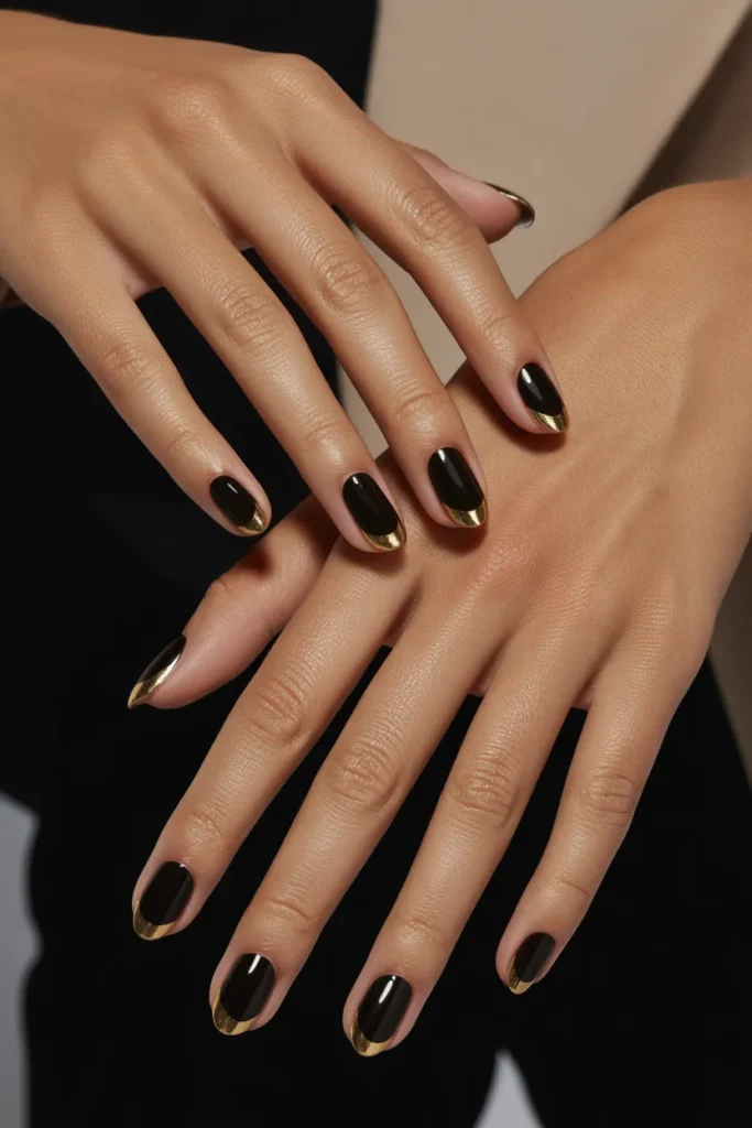  Elegant Black with Thin Gold Tips