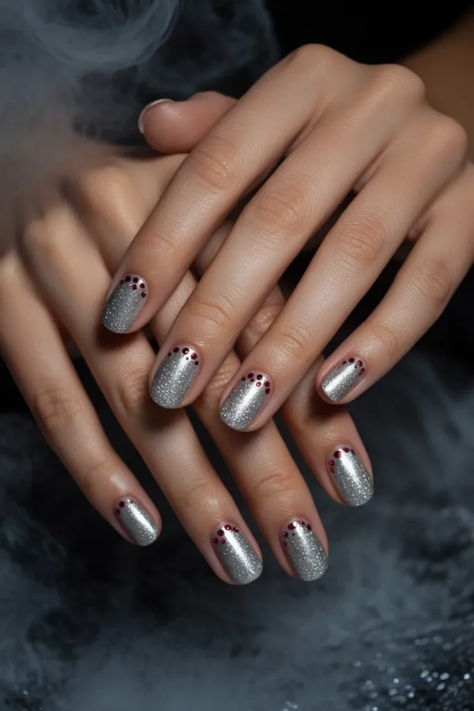 Silver Glitter Ombré with Red Accents
