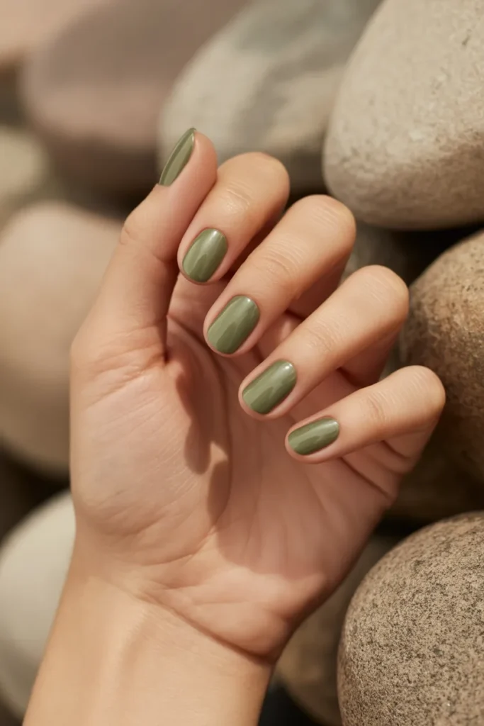 Matte Olive Green Nails