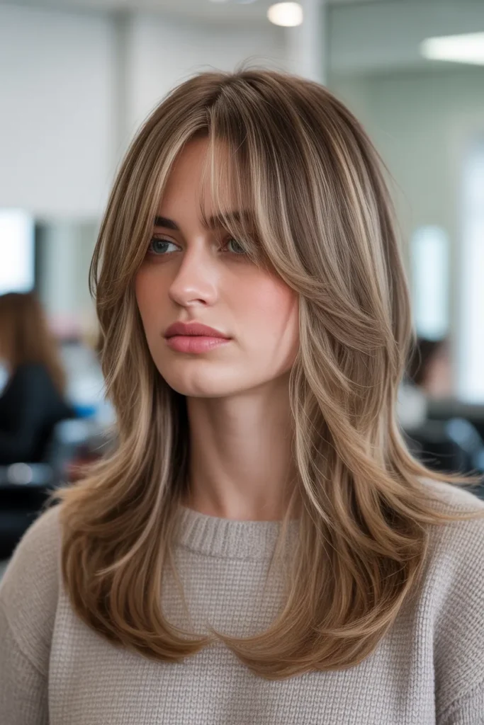 Layered Hair With Long Curtain Bangs