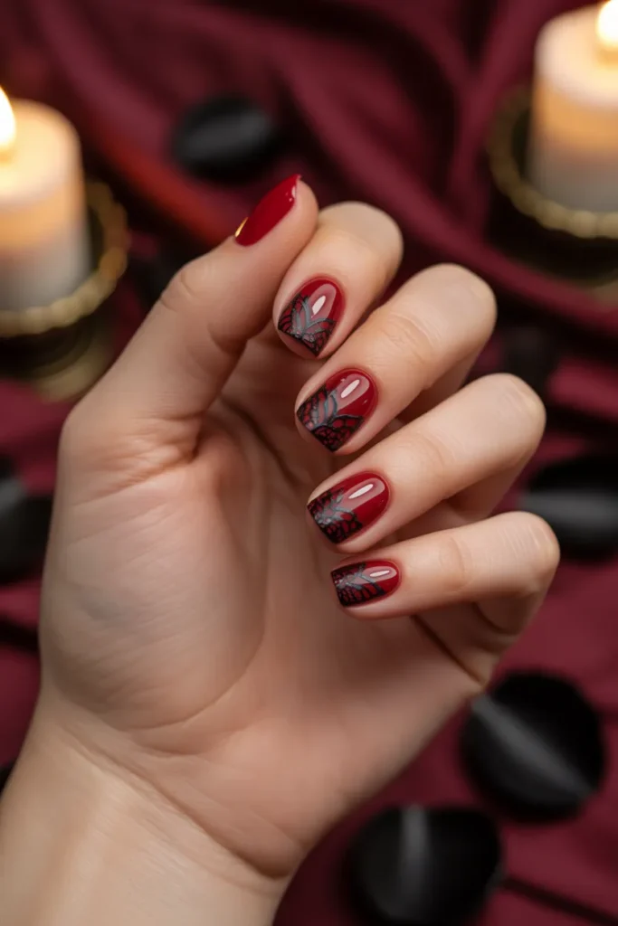 Blood Red with Black Lace Stamping